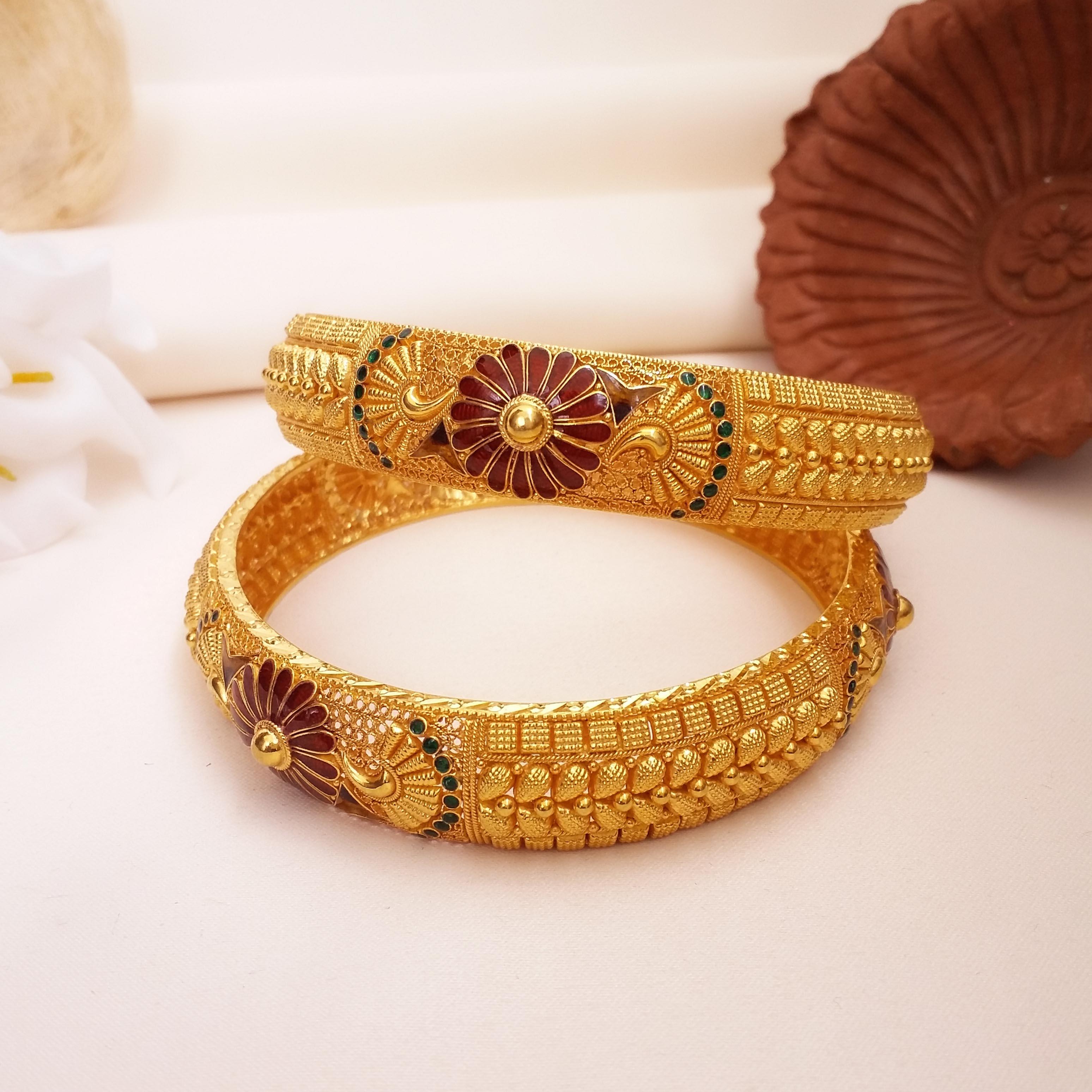 PG 22K Gold Bangle – Peacock Motif Design